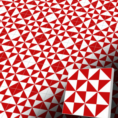 Zementfliese 20x20 cm in Rot-Wei&szlig; im portugiesischen Stil