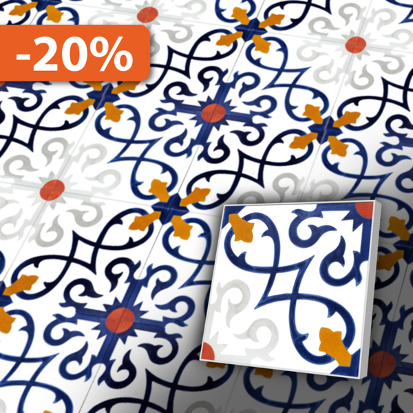 Orientalische Zementfliese mit floralem Muster in 20x20 cm - geeigent für Küchenzimmer