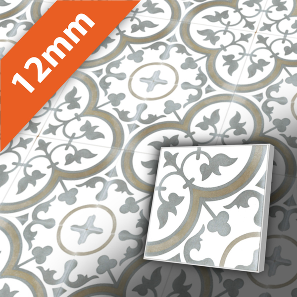 Zementfliesen antik, historischer Baustoff | Retro-Fliesen | Vintage | Muster Q12-20X20-F3B-0098 | Ventano