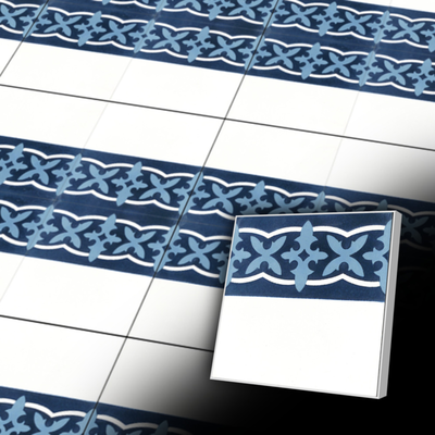 Zementfliese als Randfliese in Blau 15x15 cm - Bodenfliese