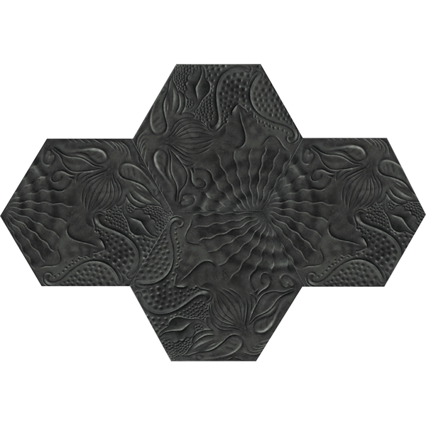 Historische Sechseck Zementfliese 3D Design - Schwarz