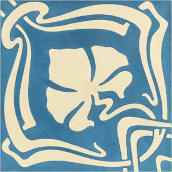 Blau Beige Zementfliese mit floralem Muster 17x17